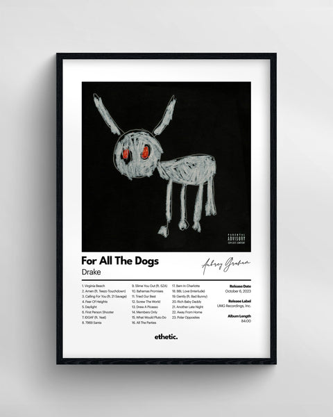 【額縁付き】 drake for all the dogs A2ポスター 2023 Drake Album Drake for All the Dogs Poster Aesthetic Pop